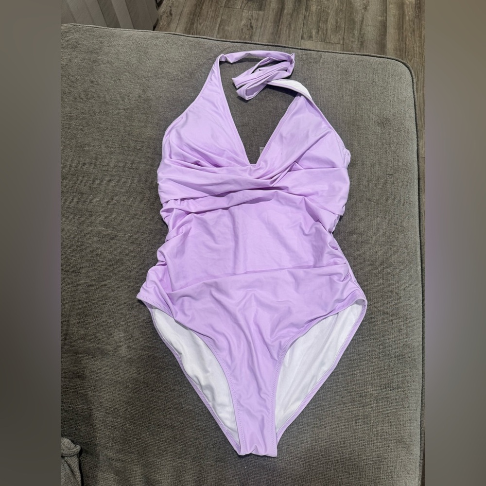 Lavender Ruched Halter One-Piece Swimsuit - Picture 7 of 12